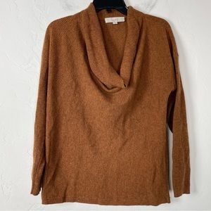 Ann Taylor‎ Loft Sweater Pullover Ribbed Brown Cowl Mock Turtleneck Draped Front